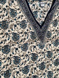 Women Beige Printed Embellished Kaftan Dress