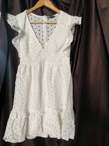 Shein White Eyelet Ruffle Sleeve Dress