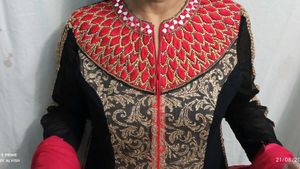 Elegant Black Pajama Kurta Set Red Women Xxl