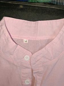 Pink Mandarin Collar Shirt