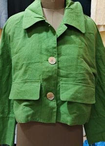 Green Boxy Cropped Jacket
