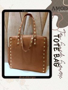 Tan Suede Square Tote - Laptop Bag