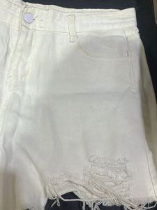 Distressed White Denim Shorts