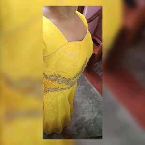 WOMEN&#39;S BEAUTIFUL MAXI DRESH,PARTY,HALDI(MUSTARD)