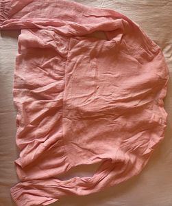 Pink Crinkle-Texture Button-Down Blous