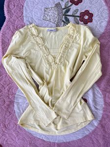 Cute Yellow Lace Trim Top