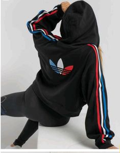 ❤️Adidas striped tri color Cropped Hoodie