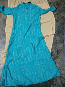 Teal & Gold Print Kurti Dress