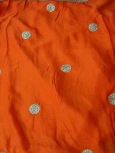 Orange Embroidered Lehenga style saree