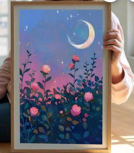 Floral Moon Art Painting
