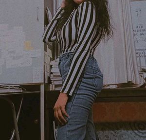 White And Black Striped Top.