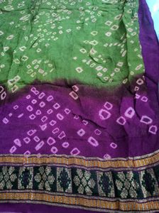 Green Purple Bandhani Saree
