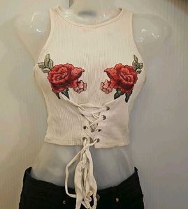 Floral Embroidered Corset Crop Top
