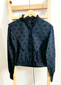 Chic Black Embroidered Top Size-36-38