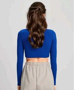 Blue Long Sleeve Crop Top