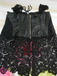 (900)Leather &amp; Lace Corset Top