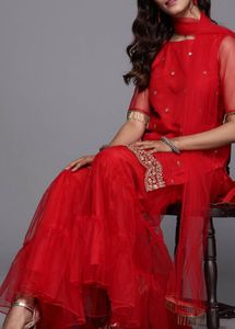 Red Sharara Set With Dupatta