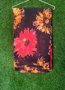 Black Floral Print Saree