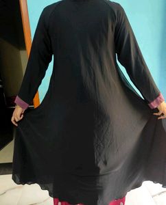 Elegant Black Abaya with Purple Trim