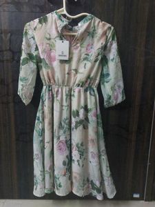 Grey And Green Floral Dress