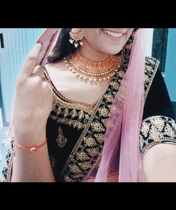 Pink &amp; Black Velvet Lehenga