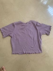 Purple Knit Crop Top with Lettuce Hem