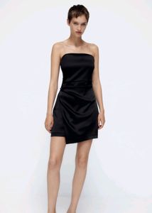 Zara Satin Black Dress With Rhinestone Sleeves