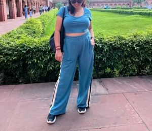 Blue Crop Top &amp; Track Pants Set