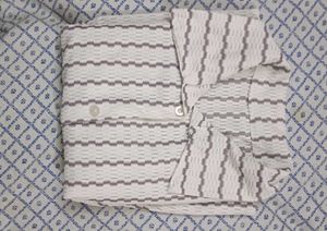 Textured White &amp; Lavender Striped Collared Shirt