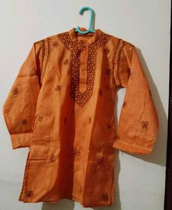 Orange Embroidered Kurta Set