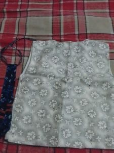 Floral Print Kurta with Red And White Jacket