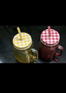 Glass Mason Jar with Straws &amp; Lids