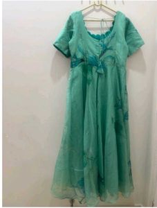 Sea Green Organza Frock With Dupatta- Feeding Dres
