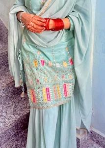 Teal Embroidered Sharara Suit Set