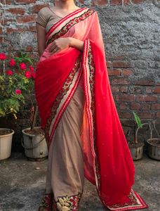 🎊🧿Diwali special Elegant Red &amp; Beige Saree
