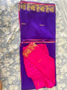 Purple &amp; Pink Banarsi Cotton Silk Saree