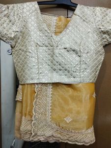 Golden Saree With Stiched Blouse 💛