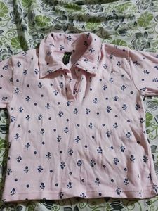 Pink Floral Collared Crop Top