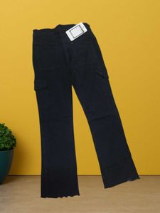 B@08 Size-28 Black Wide Leg Cargo Jeans