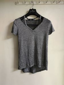Gray V-Neck Tee with Straps