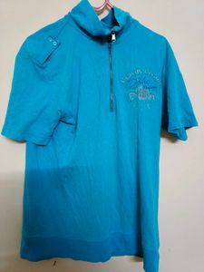 A Blue Half Sleeves High Neck T-shirt