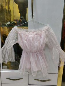 Cute Pink Tulle off shoulder Top