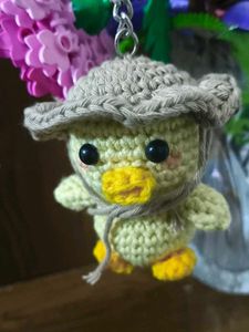 Crochet Duck Keychain with Cowboy Hat