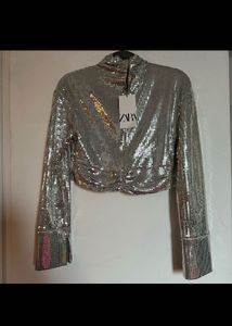 Og Zara Silver Sequin Crop Top