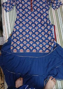 Blue Printed Kurta Set (anarkali)