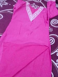Pink Embroidered warm Kurta Set