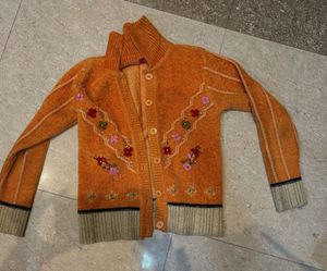 Orange  Hoodie And Cardigan