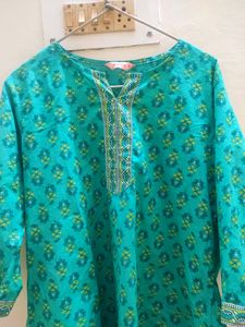 Teal Short Cotton Kurta