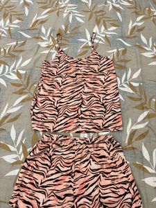 Peach Tiger Print Cami Set For Nightwear
