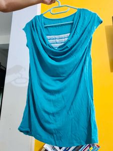 Blue Cowl Neck Top